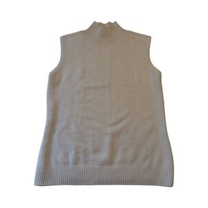 Prive Cashmere Womens Cream Mock Neck Sleeveless Sweater Large